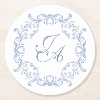 Dessous-de-verre Rond En Papier Tapisserie de mariage en bleu poussiéreux avec mon