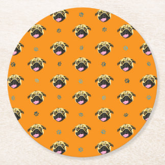 Dessous-de-verre Rond En Papier Tapisserie de Pug Thème Fête Papier Rondelle Orang