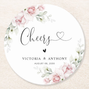 Dessous-de-verre Rond En Papier Tapisserie Fleurs Rose Pâle Mariage Cheers Rond 