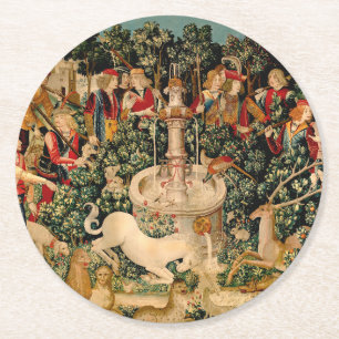 Dessous-de-verre Rond En Papier Tapisseries de licorne médiévale Impression : Met 