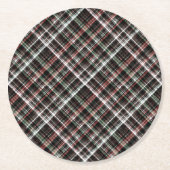 Dessous-de-verre Rond En Papier Tartan de Noël texturé. (Devant)