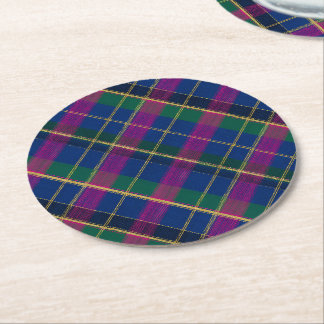 Dessous-de-verre Rond En Papier Tartan d'Héritage d'Hiver | Diamant Cobalt et Mage