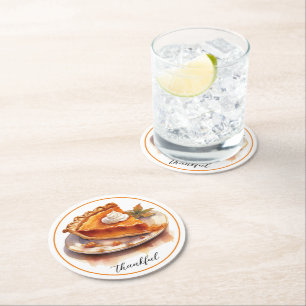 Dessous-de-verre Rond En Papier Tarte Citrouille, Thanksgiving Thankful