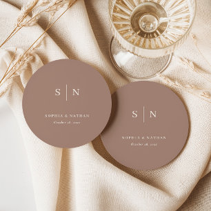 Dessous-de-verre Rond En Papier Taupe Neutre Minimaliste et Chic   Mariage