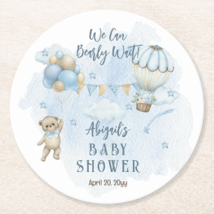 Dessous-de-verre Rond En Papier Teddy Bear Balloons Garçon Bearly Wait Baby shower