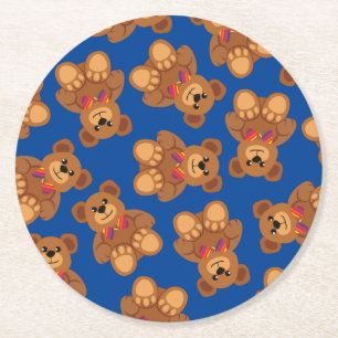 Dessous-de-verre Rond En Papier Teddy Bear Rainbow Cute 1ère fête anniversaire