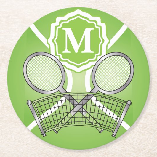 Dessous-de-verre Rond En Papier Tennis Monogramme vert (Devant)