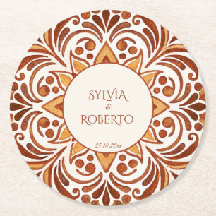 Dessous-de-verre Rond En Papier Terracotta Mexicaine Talavera mariage faveurs sur 
