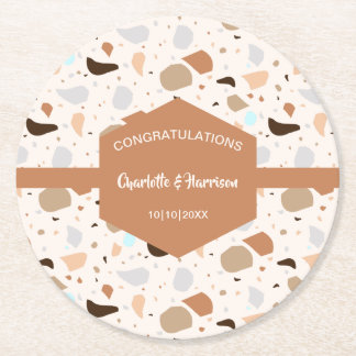 Dessous-de-verre Rond En Papier Terrazzo Abstrait Terre Moderne