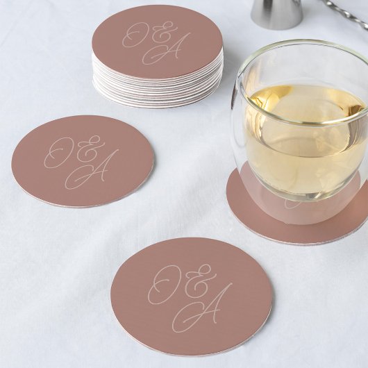 Dessous-de-verre Rond En Papier Terre cuite | Mariage de monogramme de script surd