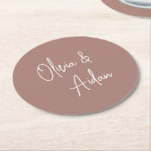 Dessous-de-verre Rond En Papier Terre cuite | Mariage de script manuscrit moderne (Incliné)