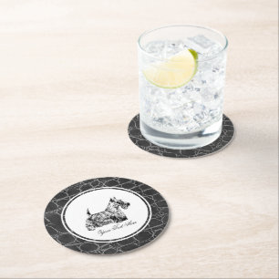 Dessous-de-verre Rond En Papier Térrier écossais et motif en cuir Personnaliser