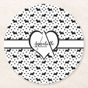 Dessous-de-verre Rond En Papier Terriers écossais noirs (Chiens écossais) - Blanc