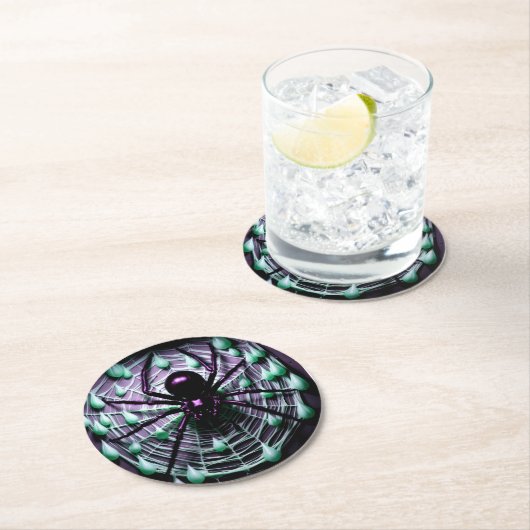 Dessous-de-verre Rond En Papier Terrifiant gigantesque araignée noire ! (En situation)