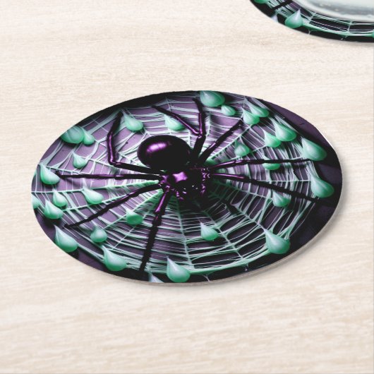 Dessous-de-verre Rond En Papier Terrifiant gigantesque araignée noire ! (Incliné)