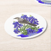 Dessous-de-verre Rond En Papier Texas State Mockingbird & Bluebonnet Flower (Incliné)