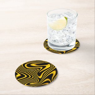 Dessous-de-verre Rond En Papier Texture de tourbillons noir jaune or