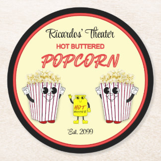 Dessous-de-verre Rond En Papier Théâtre de cinéma familial avec pop-corn à beurre 