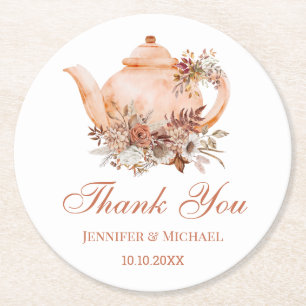 Dessous-de-verre Rond En Papier Théière Florale d'Automne Mariage Favori Remerciem