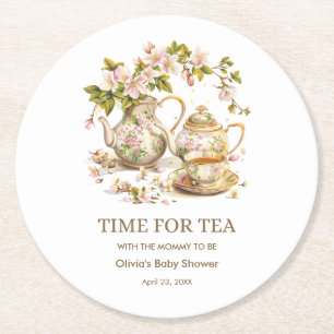 Dessous-de-verre Rond En Papier Théière Florale Moment du Thé Baby Shower