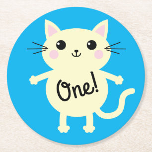 Dessous-de-verre Rond En Papier Thème de fête d'anniversaire de Cat Cute Kitty