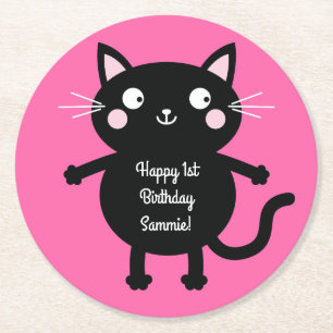 Dessous-de-verre Rond En Papier Thème de fête d'anniversaire de Cat Cute Kitty