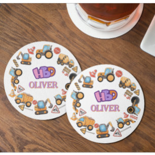 Dessous-de-verre Rond En Papier Thème de fête d'anniversaire de construction migno
