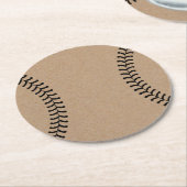 Dessous-de-verre Rond En Papier Thème de sport de baseball Kraft rustique (Incliné)