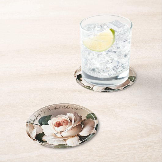 Dessous-de-verre Rond En Papier Thème Mariage Rose Thé (En situation)