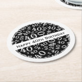 Dessous-de-verre Rond En Papier Thème noir/blanc Rnd de "joyeux quarantième (Incliné)