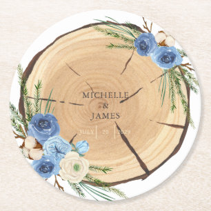 Dessous-de-verre Rond En Papier Thème Rustique Mariage Woodland