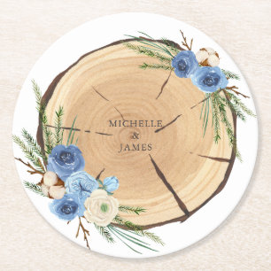 Dessous-de-verre Rond En Papier Thème Rustique Mariage Woodland