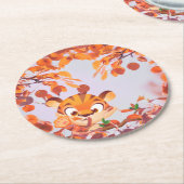 Dessous-de-verre Rond En Papier Tigre à l'intérieur des Feuilles volants à l'autom (Incliné)