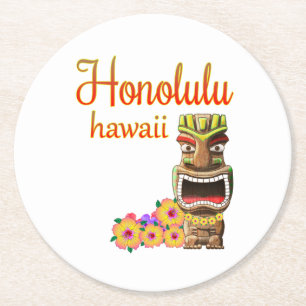 Dessous-de-verre Rond En Papier Tiki drôle Honolulu Hawaï