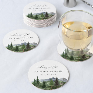Dessous-de-verre Rond En Papier Timberline Mariage de montagne et de forêt à l'a