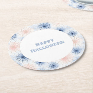 Dessous-de-verre Rond En Papier Toiles d'araignées Halloween Rose Bleu