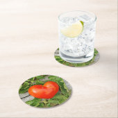 Dessous-de-verre Rond En Papier Tomate en forme de coeur (En situation)
