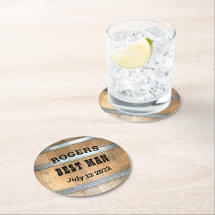 Dessous-de-verre Rond En Papier Tonneau de whisky personnalisé pour le témoin