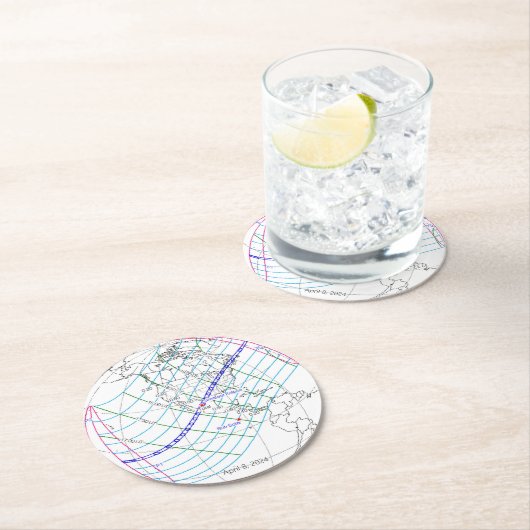 Dessous-de-verre Rond En Papier Total Solaire Eclipse 2024 Global Path (En situation)