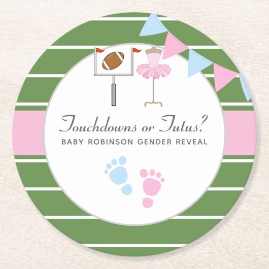 Dessous-de-verre Rond En Papier Touchdowns ou Tutus Genre Reveal Party (Devant)