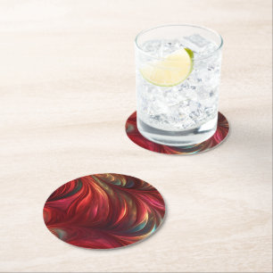 Dessous-de-verre Rond En Papier Tourbillon Abstrait rouge Iridescente