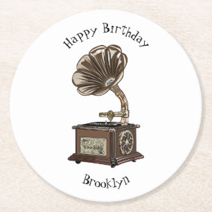 Dessous-de-verre Rond En Papier Tourne-disque dessin animé