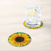 Dessous-de-verre Rond En Papier Tournesol avec abeille (En situation)