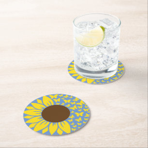 Dessous-de-verre Rond En Papier Tournesol et Papillon Dessous de Verre Bleu et Jau