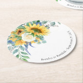 Dessous-de-verre Rond En Papier Tournesols rustiques et Mariage Floral Rose (Incliné)