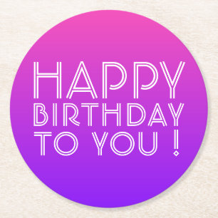 Dessous-de-verre Rond En Papier Tout nom modifiable Joyeux Anniversaire Rose Viole