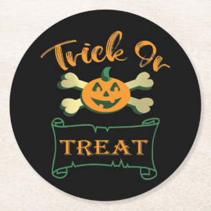 Dessous-de-verre Rond En Papier Tracer ou traiter les os croisés citrouille Hallow