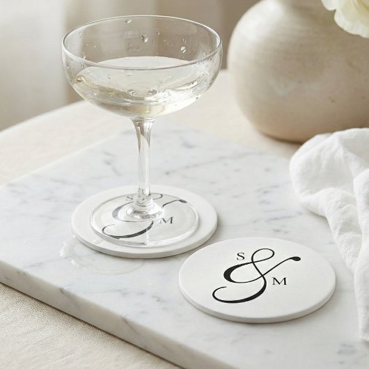 Dessous-de-verre Rond En Papier Traditional Classic Ampersand Monogram Wedding