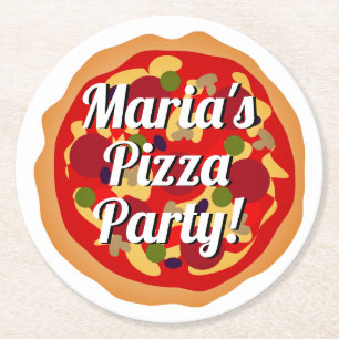 Dessous-de-verre Rond En Papier Tranche de pizza aux pepperoni italiens Décoration