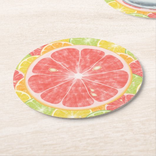 Dessous-de-verre Rond En Papier Tranches d'agrumes de pamplemousse (Incliné)